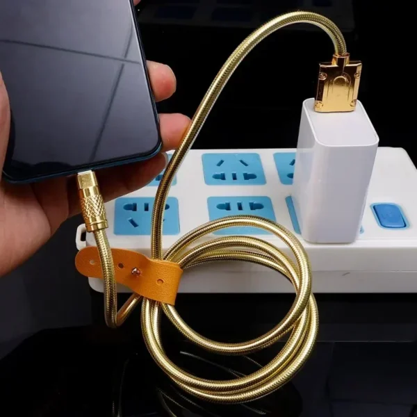 Gold Luxury Metal Data Cable Type C Micro USB Super Fast Charging Cord for Samsung Xiaomi Oppo Vivo Mobile Phone Quick Charge