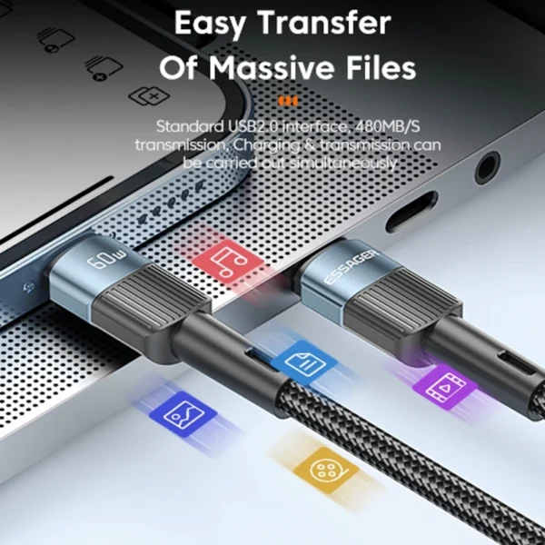 kf-S5ccbbfacfe26400daf665f718781f5f8Y Essager 60W USB Type C To USB C Cable USB-C PD Fast Charging Charger Wire Cord For Macbook Samsung Xiaomi Type-C USBC Cable